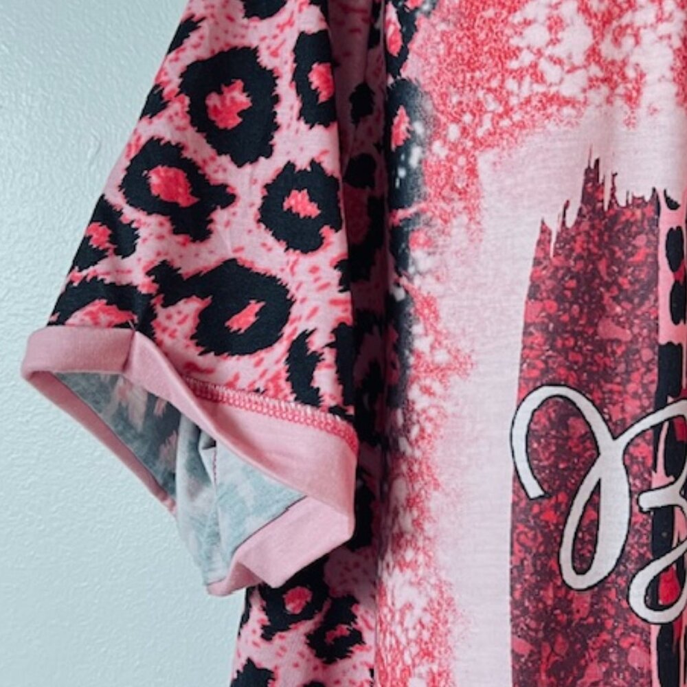 Emery Rose Womens "Blessed" Top, Short Sleeves, Pink Animal Print, Size 3XL - Picture 3 of 7